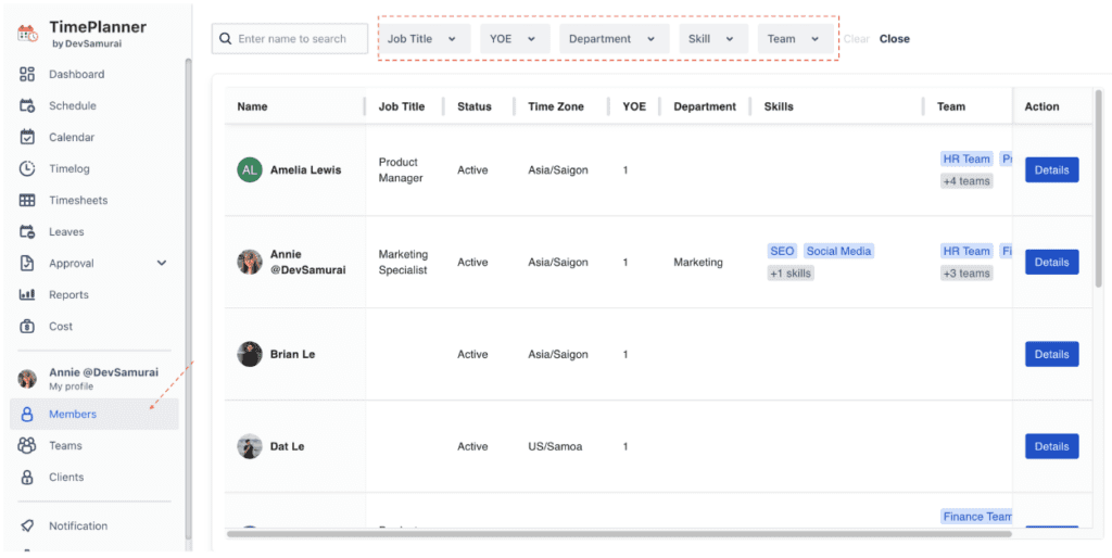 resource profile management_table view